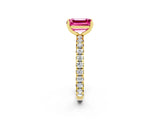 Yellow gold Emerald Cut Pink Sapphire Pavé Solitaire Ring with Round Band and Prong Setting_26