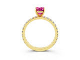 Yellow gold Emerald Cut Pink Sapphire Pavé Solitaire Ring with Round Band and Prong Setting_27