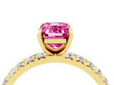 Yellow gold Emerald Cut Pink Sapphire Pavé Solitaire Ring with Round Band and Prong Setting_28