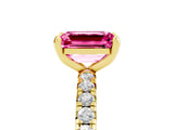 Yellow gold Emerald Cut Pink Sapphire Pavé Solitaire Ring with Round Band and Prong Setting_29