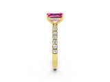 Yellow gold Emerald Cut Pink Sapphire Pave Band Solitaire Ring with Four-Prong Setting_14