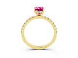 Yellow gold Emerald Cut Pink Sapphire Pave Band Solitaire Ring with Four-Prong Setting_15
