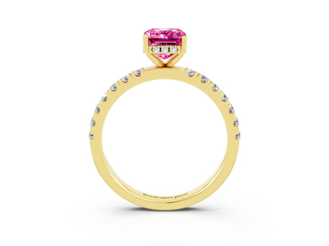 Yellow gold Emerald Cut Pink Sapphire Pave Band Solitaire Ring with Four-Prong Setting_15