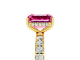 Yellow gold Emerald Cut Pink Sapphire Pave Band Solitaire Ring with Four-Prong Setting_17