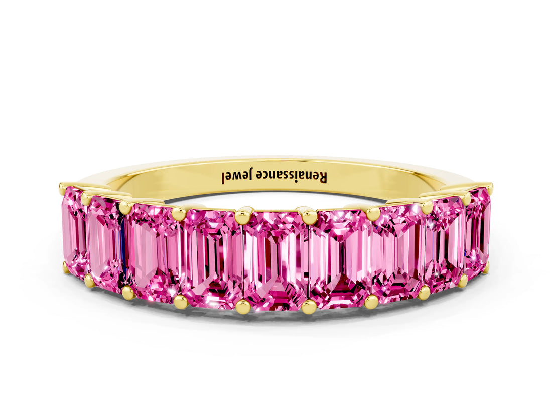 Yellow gold Emerald Cut Pink Sapphire Prong-Set Eternity Band_18