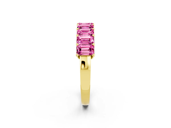 Yellow gold Emerald Cut Pink Sapphire Prong-Set Eternity Band
