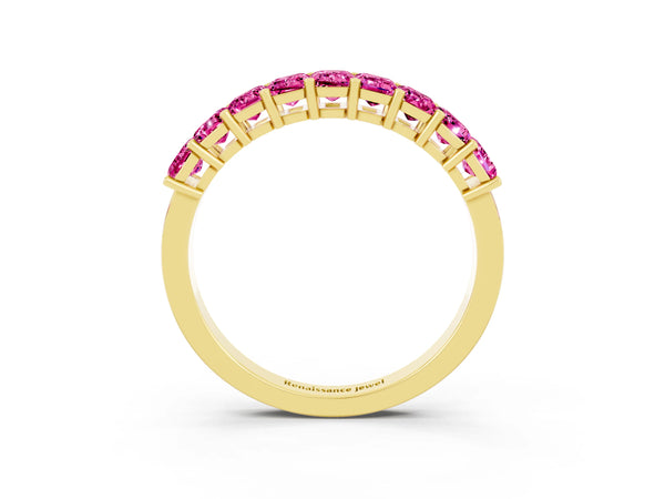 Yellow gold Emerald Cut Pink Sapphire Prong-Set Eternity Band
