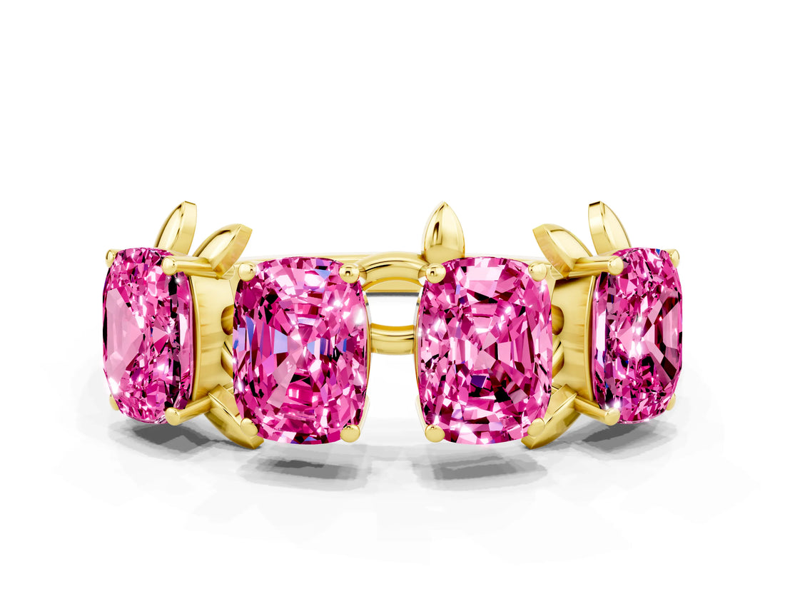 Yellow gold Emerald Cut Pink Sapphire Prong-Set Half Eternity Band_30