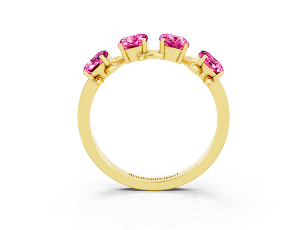 Yellow gold Emerald Cut Pink Sapphire Prong-Set Half Eternity Band