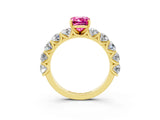 Yellow gold Emerald Cut Pink Sapphire Prong Setting with Side Stones on a Pave Band_27