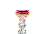 Yellow gold Emerald Cut Pink Sapphire Prong Setting with Side Stones on a Pave Band_29