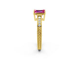Yellow gold Emerald Cut Pink Sapphire Ring with Milgrain Pavé Band and Four-Prong Setting_38