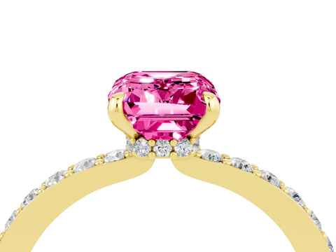 Yellow gold Emerald Cut Pink Sapphire Ring with Pavé Band and Four-Prong Setting_28