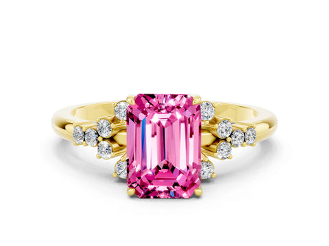 Yellow gold Emerald Cut Pink Sapphire Ring with Side Stones and Four-Prong Setting_60
