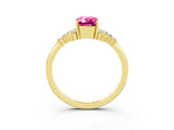 Yellow gold Emerald Cut Pink Sapphire Ring with Side Stones and Four-Prong Setting_63