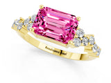 Yellow gold Emerald Cut Pink Sapphire Scattered Round Accent Ring with Prong Setting_13