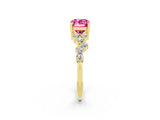 Yellow gold Emerald Cut Pink Sapphire Scattered Round Accent Ring with Prong Setting_14