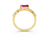 Yellow gold Emerald Cut Pink Sapphire Scattered Round Accent Ring with Prong Setting_15