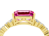 Yellow gold Emerald Cut Pink Sapphire Scattered Round Accent Ring with Prong Setting_16