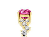 Yellow gold Emerald Cut Pink Sapphire Scattered Round Accent Ring with Prong Setting_17