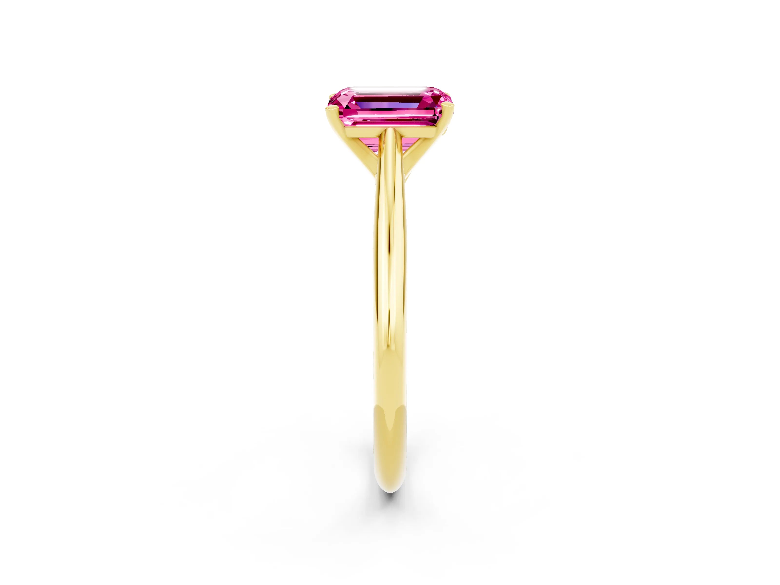 Yellow gold Emerald Cut Pink Sapphire Solitaire Engagement Ring with Cathedral Setting and Four-Prong Mount_14