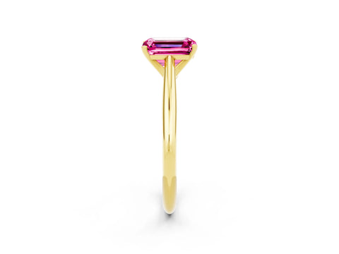 Yellow gold Emerald Cut Pink Sapphire Solitaire Engagement Ring with Cathedral Setting and Four-Prong Mount_14