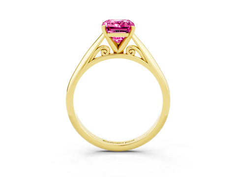 Yellow gold Emerald Cut Pink Sapphire Solitaire Engagement Ring with Cathedral Setting and Four-Prong Mount_15