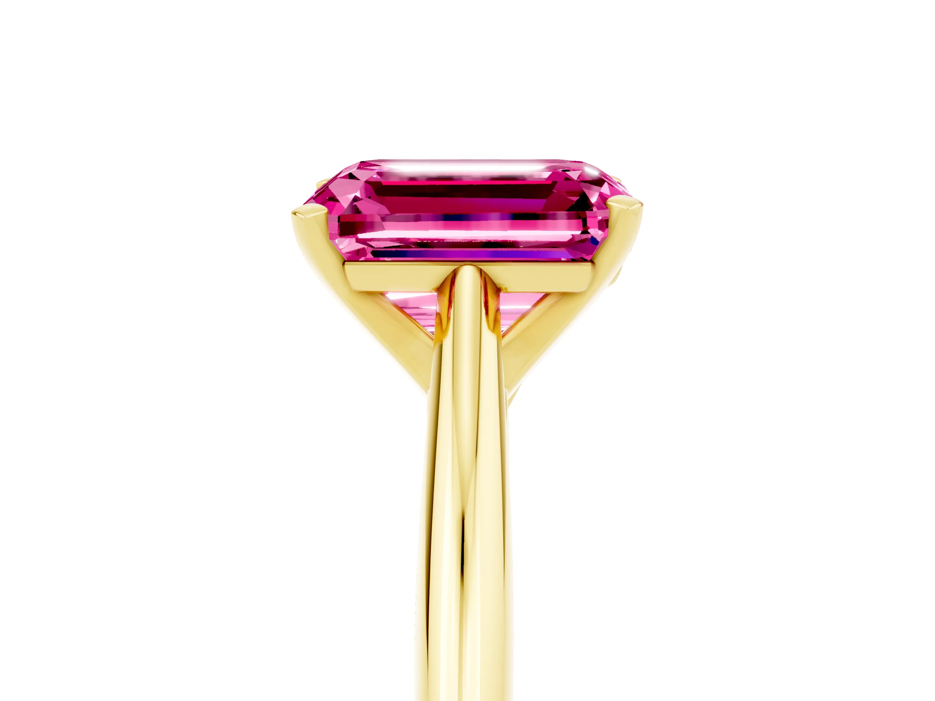 Yellow gold Emerald Cut Pink Sapphire Solitaire Engagement Ring with Cathedral Setting and Four-Prong Mount_17