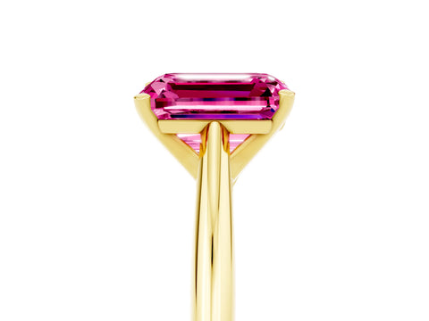 Yellow gold Emerald Cut Pink Sapphire Solitaire Engagement Ring with Cathedral Setting and Four-Prong Mount_17