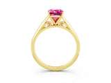 Yellow gold Emerald Cut Pink Sapphire Solitaire Engagement Ring with Cathedral Setting and Four-Prong Mount_27