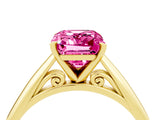 Yellow gold Emerald Cut Pink Sapphire Solitaire Engagement Ring with Cathedral Setting and Four-Prong Mount_28