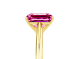 Yellow gold Emerald Cut Pink Sapphire Solitaire Engagement Ring with Cathedral Setting and Four-Prong Mount_29