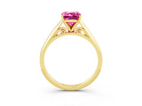 Yellow gold Emerald Cut Pink Sapphire Solitaire Engagement Ring with Cathedral Setting and Four-Prong Mount_33