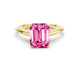 Yellow gold Emerald Cut Pink Sapphire Solitaire Engagement Ring with Cathedral Setting and Four-Prong Mount_72