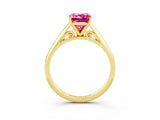 Yellow gold Emerald Cut Pink Sapphire Solitaire Engagement Ring with Cathedral Setting and Four-Prong Mount_75