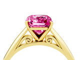 Yellow gold Emerald Cut Pink Sapphire Solitaire Engagement Ring with Cathedral Setting and Four-Prong Mount_76