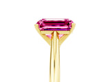Yellow gold Emerald Cut Pink Sapphire Solitaire Engagement Ring with Cathedral Setting and Four-Prong Mount_77