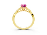 Yellow gold Emerald Cut Pink Sapphire Solitaire Engagement Ring with Celtic Knot Band and Four-Prong Setting_27