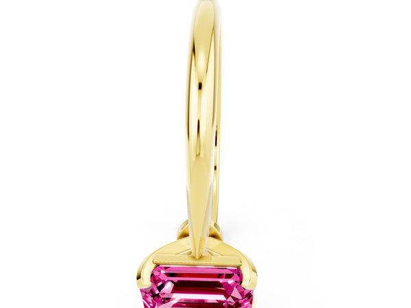 Yellow gold Emerald Cut Pink Sapphire Solitaire Engagement Ring with Classic Band and Four-Prong Setting