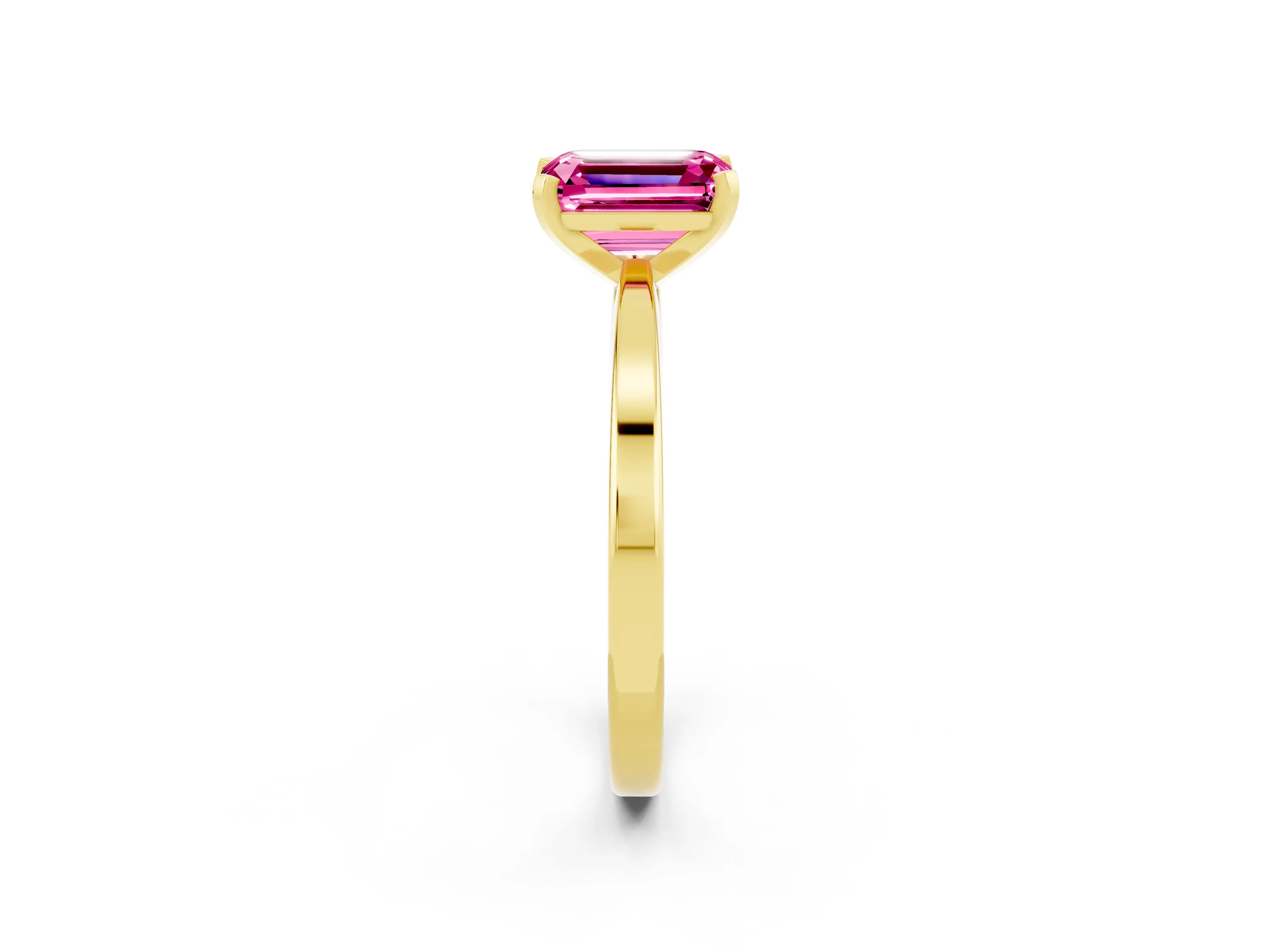 Yellow gold Emerald Cut Pink Sapphire Solitaire Engagement Ring with Classic Band and Four-Prong Setting_62
