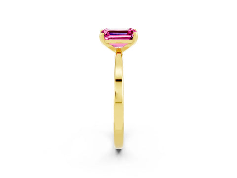 Yellow gold Emerald Cut Pink Sapphire Solitaire Engagement Ring with Classic Band and Four-Prong Setting_62
