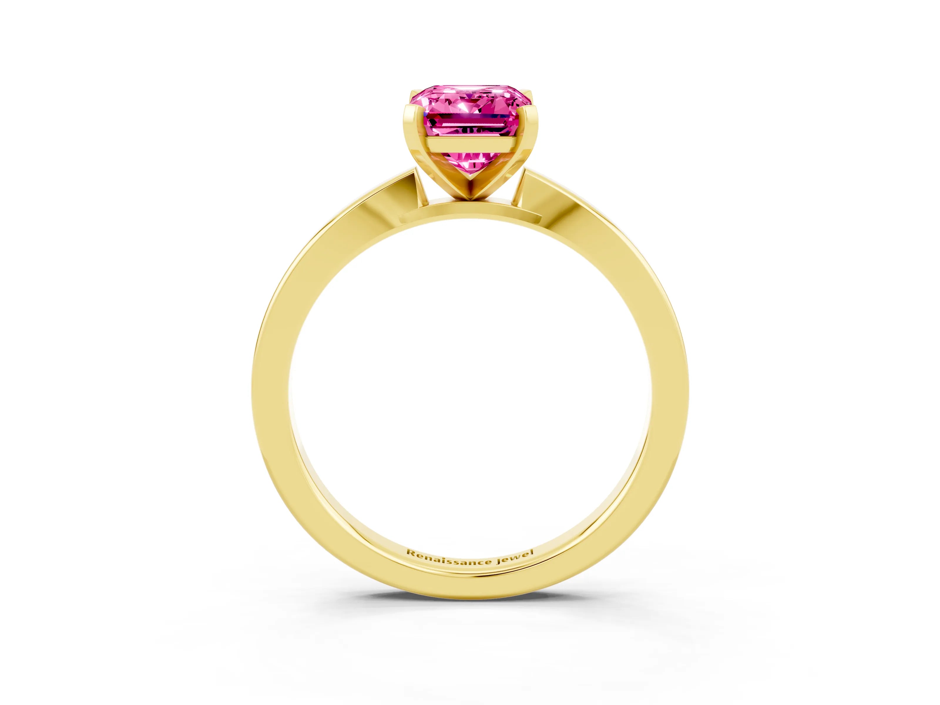 Yellow gold Emerald Cut Pink Sapphire Solitaire Engagement Ring with Classic Band and Four-Prong Setting_63