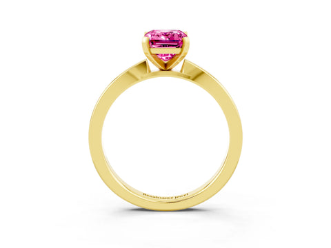 Yellow gold Emerald Cut Pink Sapphire Solitaire Engagement Ring with Classic Band and Four-Prong Setting_63