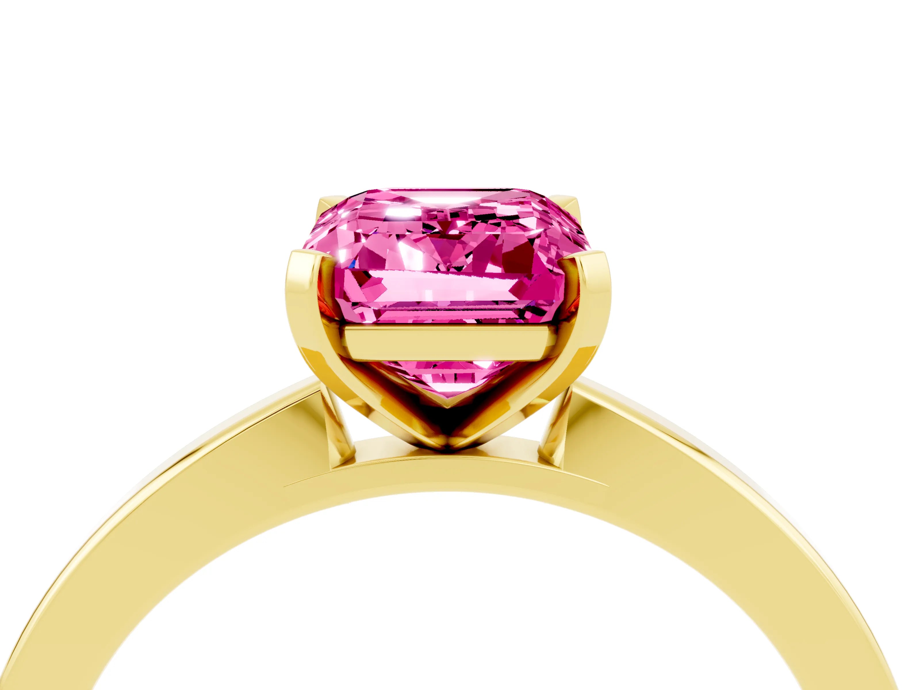 Yellow gold Emerald Cut Pink Sapphire Solitaire Engagement Ring with Classic Band and Four-Prong Setting_64