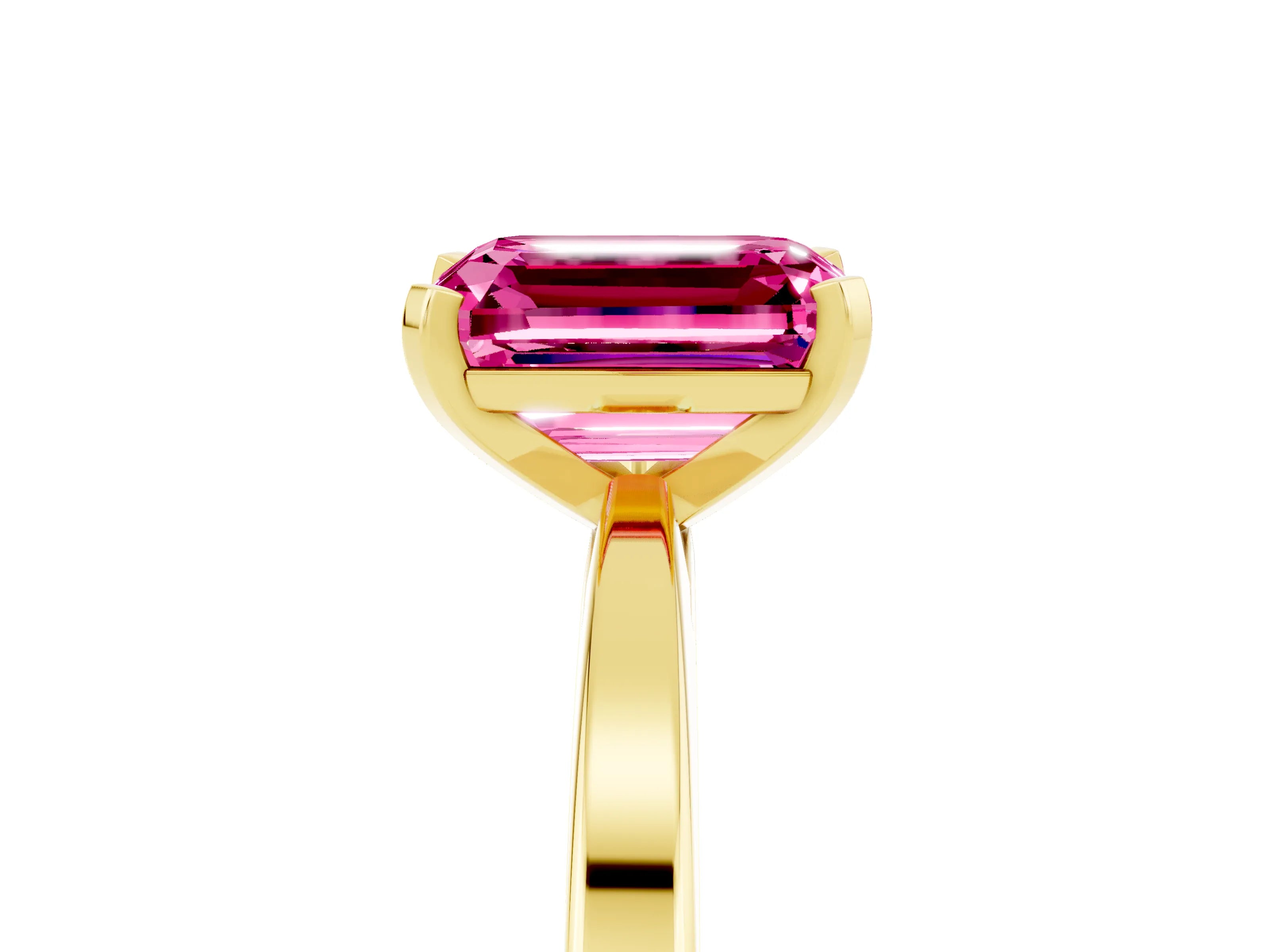 Yellow gold Emerald Cut Pink Sapphire Solitaire Engagement Ring with Classic Band and Four-Prong Setting_65