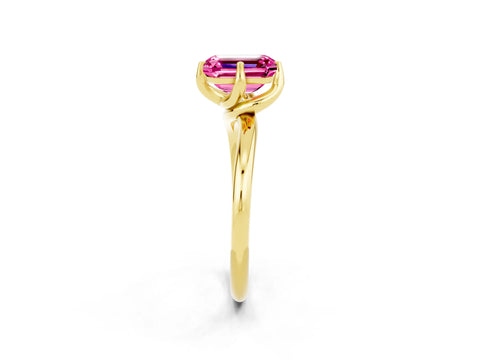 Yellow gold Emerald Cut Pink Sapphire Solitaire Engagement Ring with Four-Prong Setting and Classic Band_14