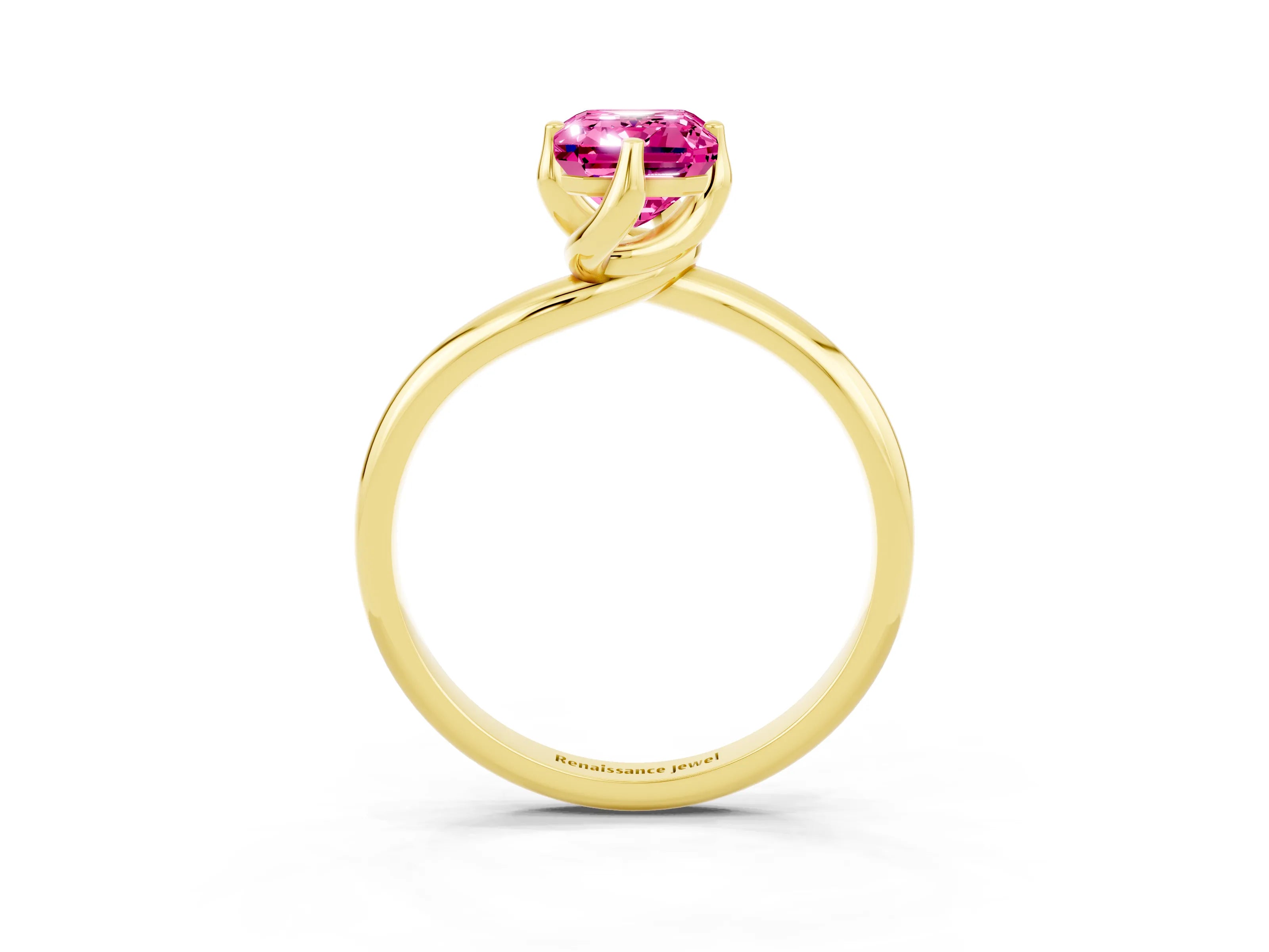 Yellow gold Emerald Cut Pink Sapphire Solitaire Engagement Ring with Four-Prong Setting and Classic Band_15