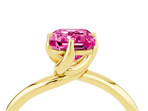 Yellow gold Emerald Cut Pink Sapphire Solitaire Engagement Ring with Four-Prong Setting and Classic Band_16