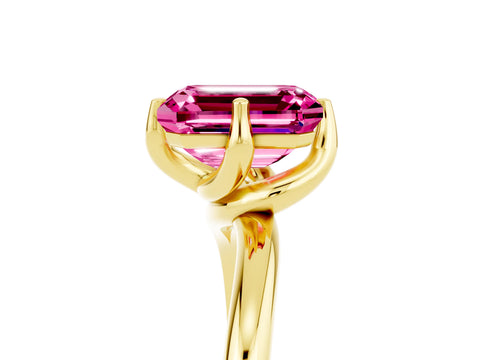 Yellow gold Emerald Cut Pink Sapphire Solitaire Engagement Ring with Four-Prong Setting and Classic Band_17