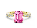 Yellow gold Emerald Cut Pink Sapphire Solitaire Engagement Ring with Pavé Band and Four-Prong Setting_24